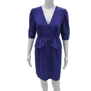Stella McCartney Women Pencil Dress Blue V Neck 3/4 Sleeve Zip Short Size S